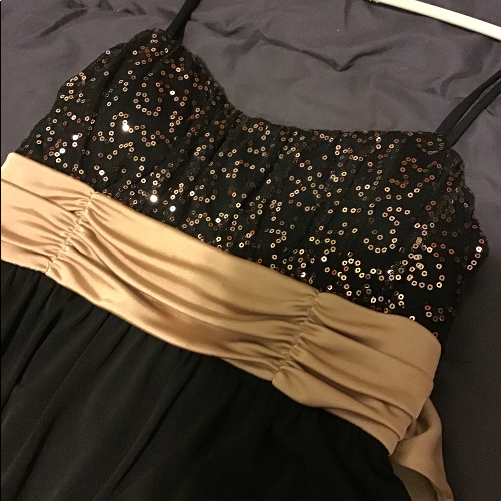 Brown and cream sequin dress